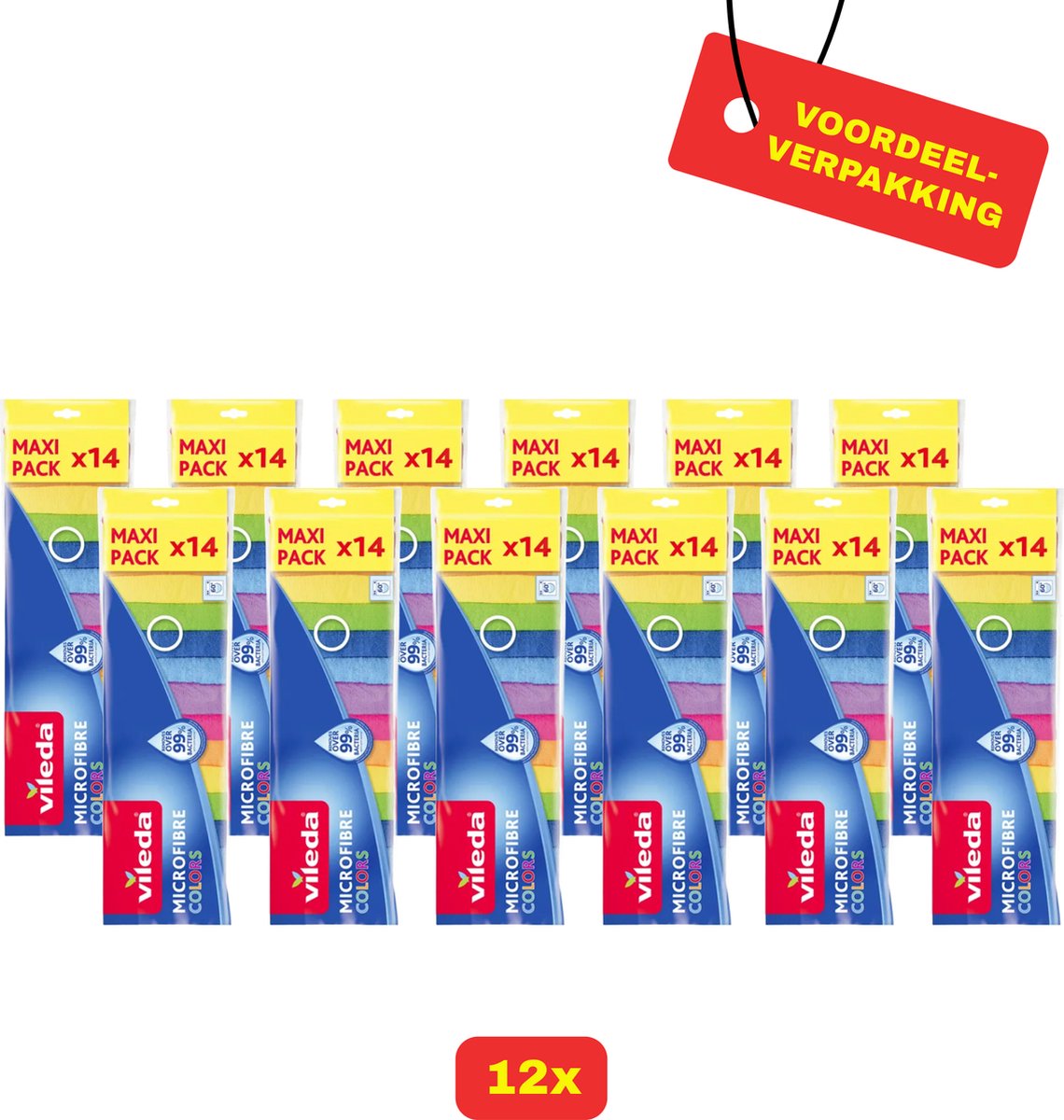 12 x Vileda Microvezeldoekjes Colors 14 stuks Voordeelverpakking