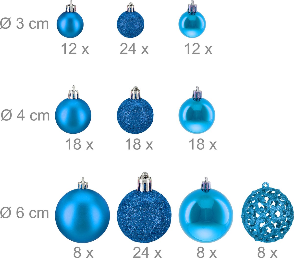 kerstballen - set van 150 - mat - glanzend - glitters - plastic - ∅ 3, 4, 6 cm - petrol – foto 4