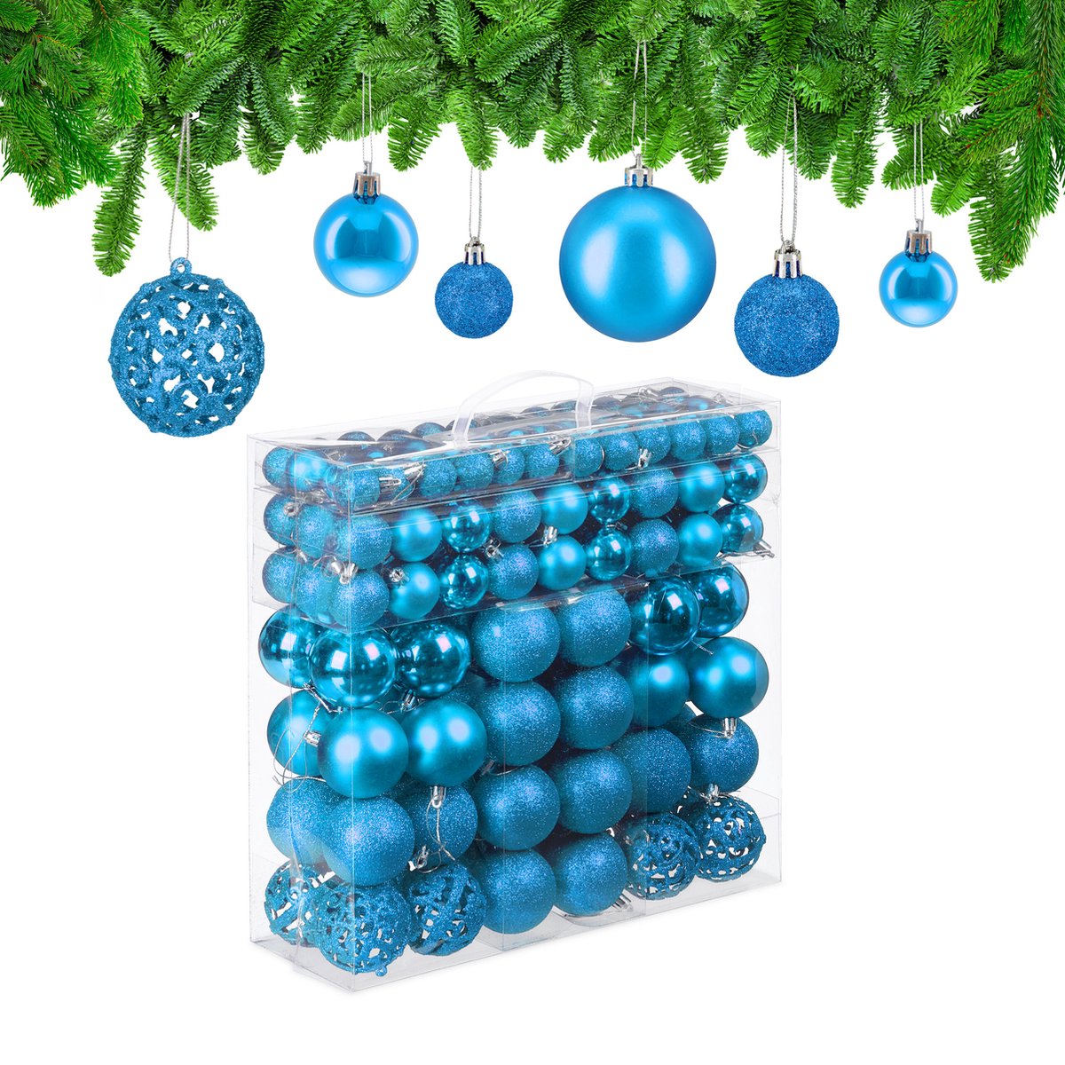 kerstballen - set van 150 - mat - glanzend - glitters - plastic - ∅ 3, 4, 6 cm - petrol