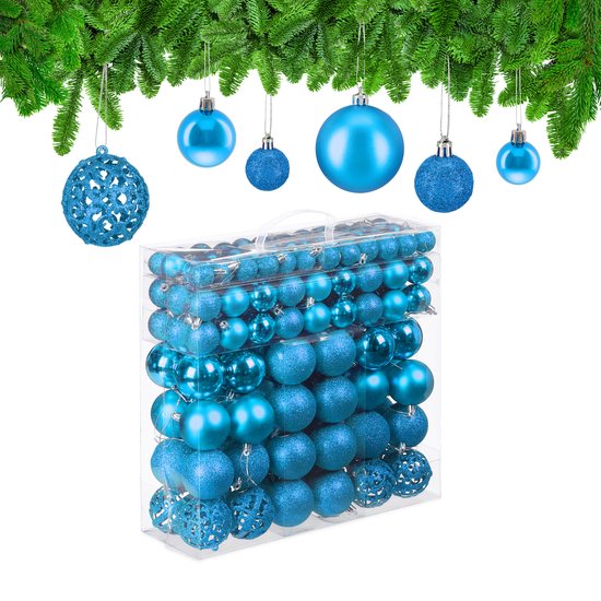kerstballen - set van 150 - mat - glanzend - glitters - plastic - ∅ 3, 4, 6 cm - petrol