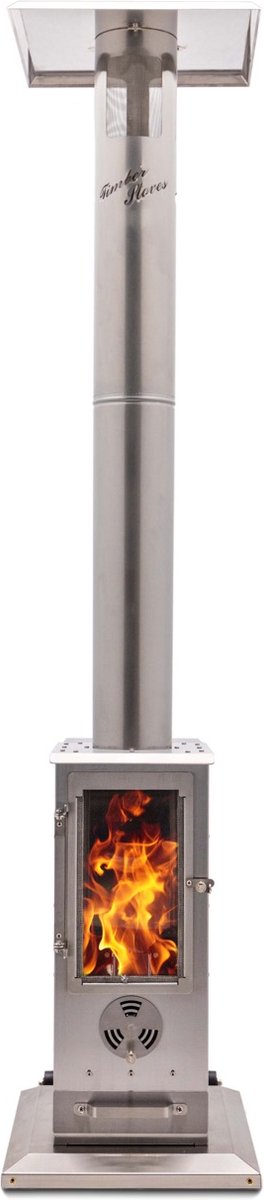Moderne terrasverwarmer op pellets van Timber Stoves - Volledig RVS - 26 KW vermogen - Geen rook of geuroverlast - Efficiënte tuinverwarming