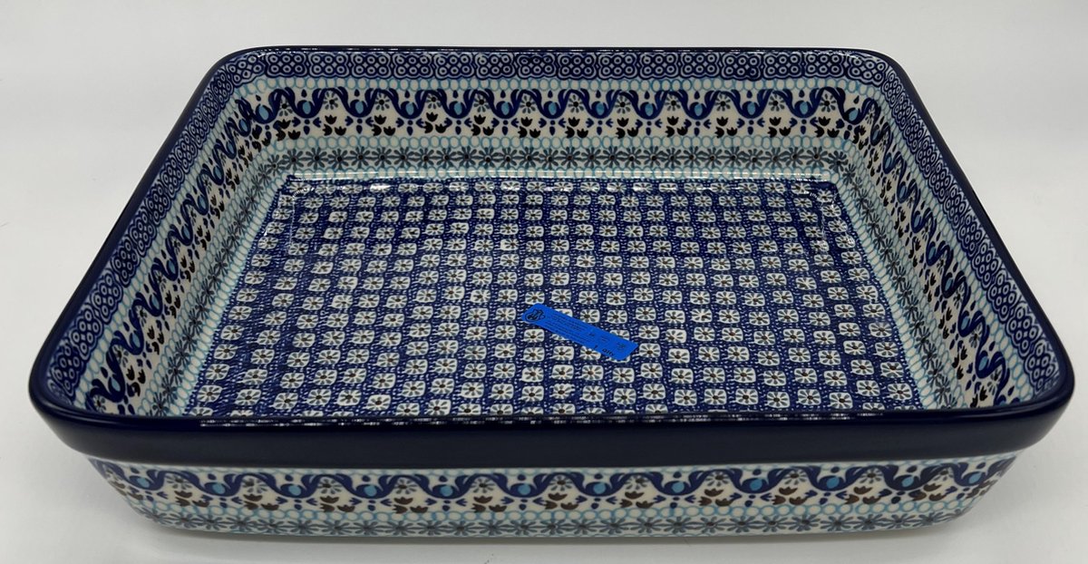 Bunzlau keramiek rechthoekige ovenschaal blauw patroon