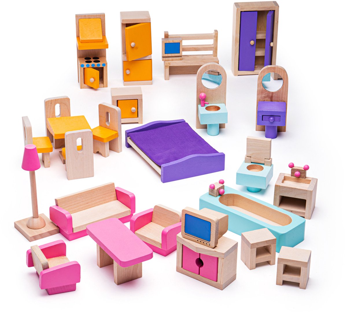 Poppenhuis Meubeltjes - BIGJIGS - Hout - Meubels Poppen - 26-Delig — afbeelding 11