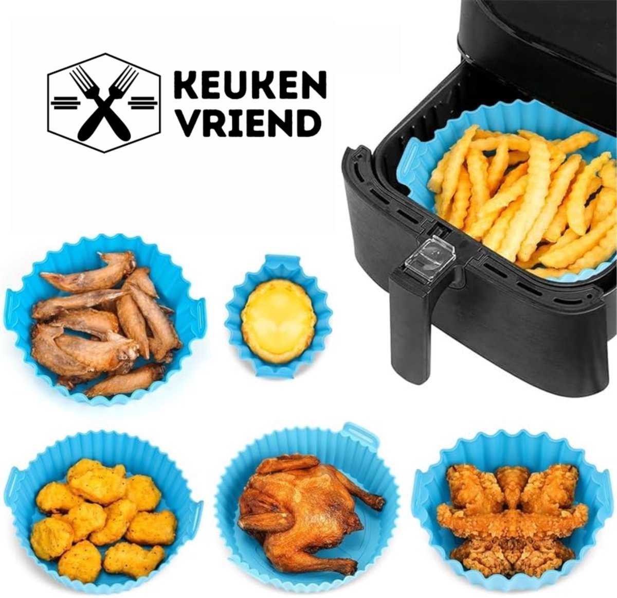 Keukenvriend Airfryer Bakjes Siliconen set - 6 stuks - Airfryer Accessoires siliconen - Verschillende formaten - Blauw - Heteluchtoven — afbeelding 7