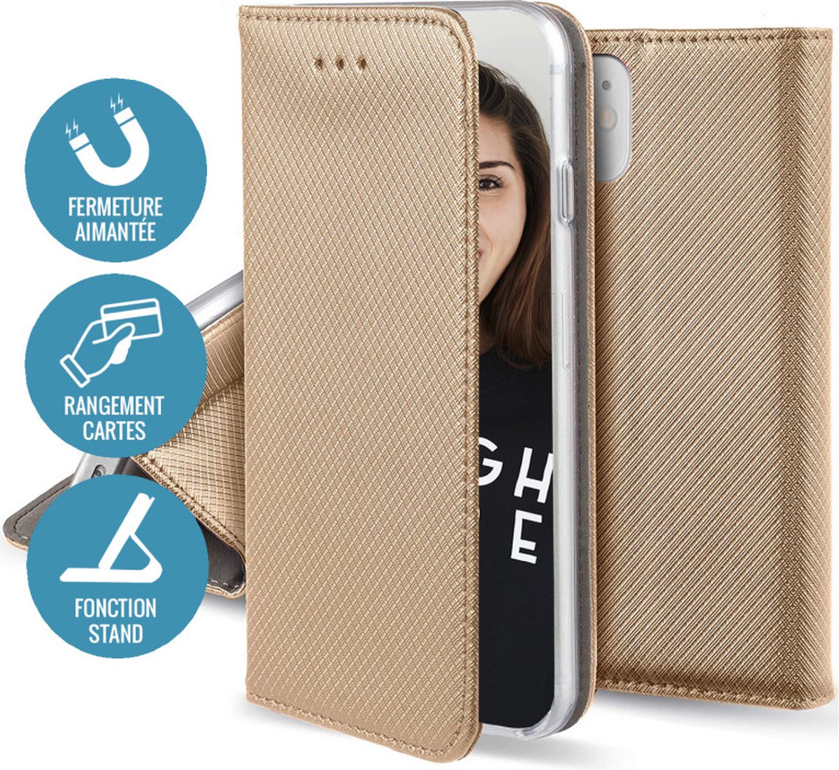 Jaym, Folio Hoesje Geschikt voor Samsung Galaxy A32 4G Magnetische Functiestandaard, Goud