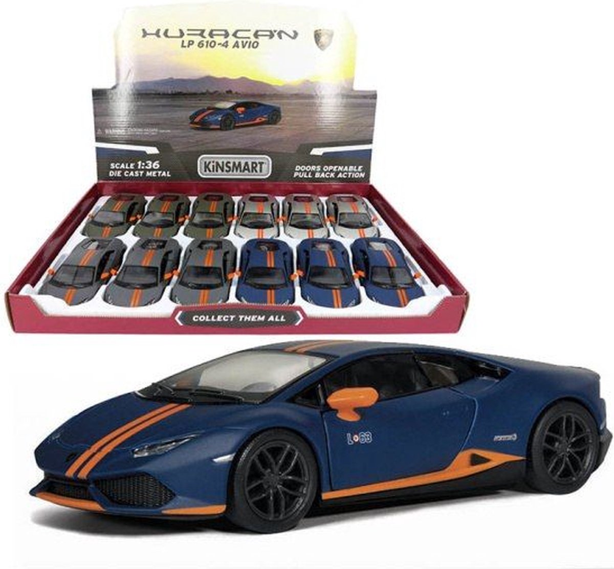 Lamborghini Huracán (12 cm) 1/36 kinsmart Pull-back motor - modelauto - model auto - schaalmodel - schaal model verkoop per stuk verkrijgbaar in 4 kleuren