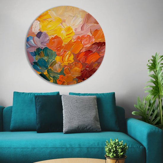 Kleurrijk wandcirkels - Abstract muurdecoratie rond - Wandschaal Vormen - Moderne schilderijen - Forex - Kunst aan de muur muurcirkel forex 70x70 cm