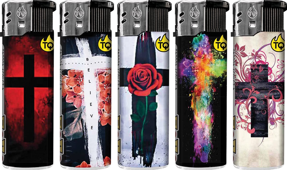 Goedkoopste Elektronische aansteker hervulbaar - Design Cross - Display 50 stuks - wegwerpaansteker - electronic lighter - klik aanstekers