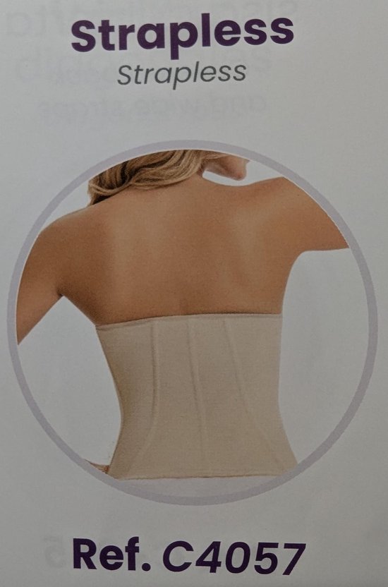 Zonder bandjes, beige tailleband met haakjes, op de rug gezien. Ref. C4057.