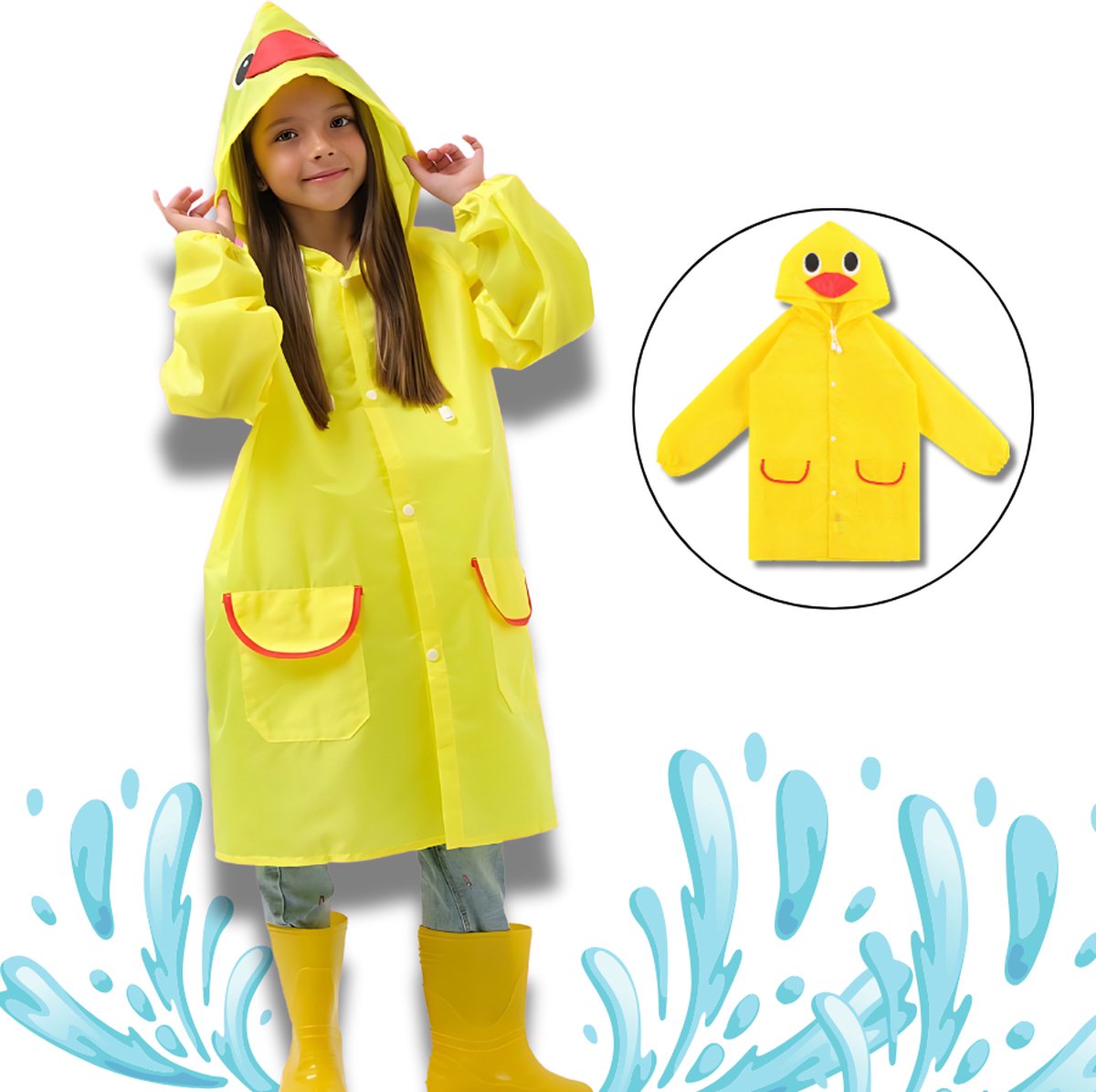 BoefieBoef Eend Regenjas Regenponcho Peuter & Kleuter 2-6 Jaar (maat 120) – Waterdichte Kinderregenjas met Capuchon – Lichtgewicht jas Regenpak Fietsen Buiten Spelen – Regen - Knutseljas - jas - cadeau jongens en meisjes - geel duck yellow animal