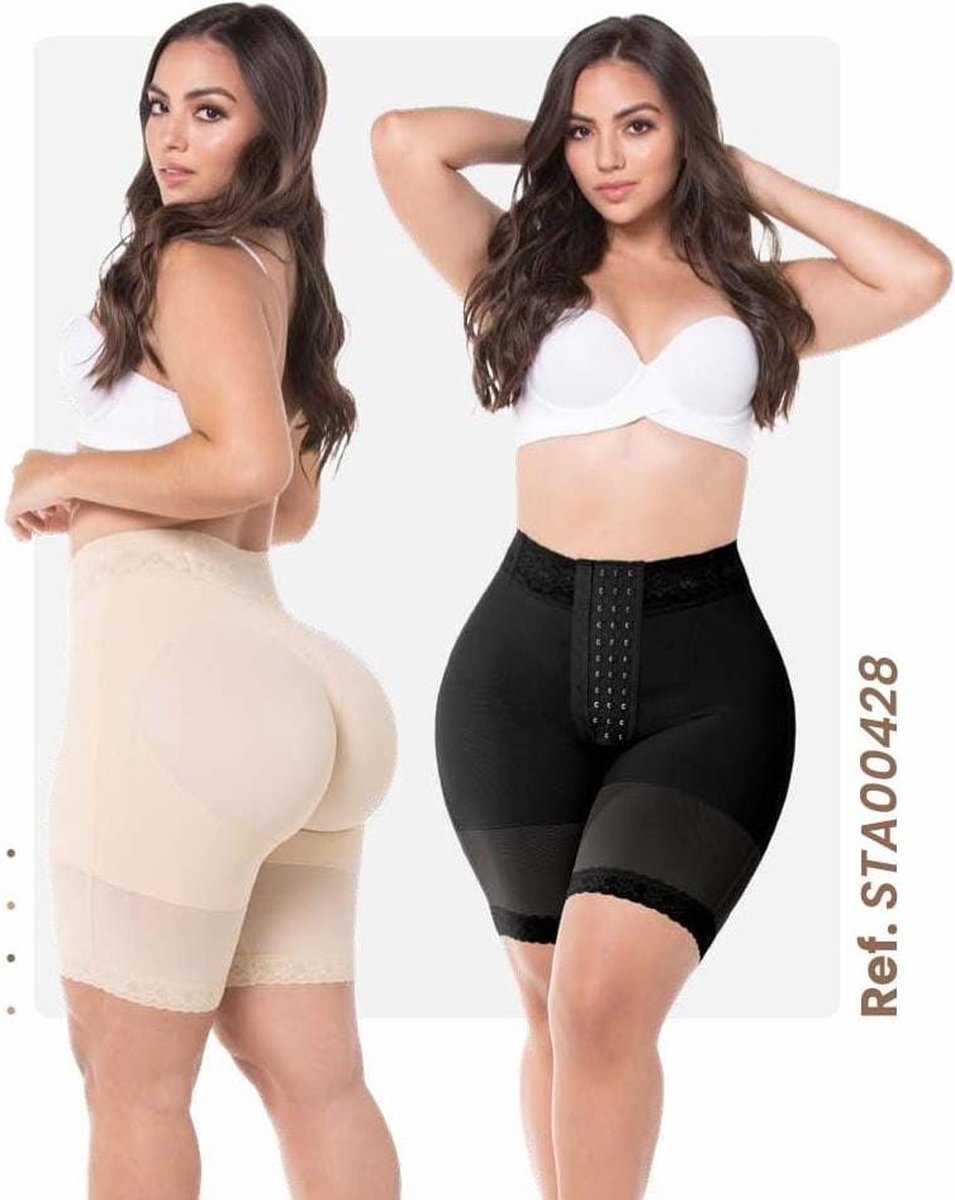 M&D origineel FAJAS COLOMBIANAS - COLOMBIAANSE SHAPEWEAR - Damesmode - Lingerie - Maatverkleining - Postpartum - Postoperatief/ SCHORT Halfbeenlengte - Hoge taille - 4 compressieniveaus- GEMIDDELDE COMPRESSIE - ZWART - Maat XL - R F0428 XL