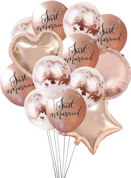 Net Getrouwd Ballonnen 13 stuks - Thema Roze - Zomer chique bruiloft - Bruiloft accessoires - Accessoires trouwerij - Trouwerij aankleden - B4.1