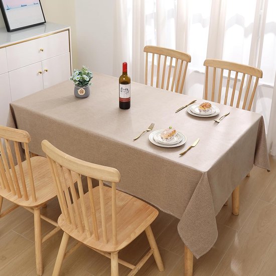 AmeliaHome tafelkleed lotuseffect waterafstotend linnenlook Bordeaux Gaia 140x240 cm oval