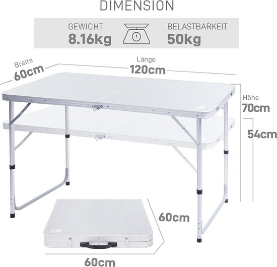 Campingtafel - opvouwbaar - 80x60x70 cm - crème