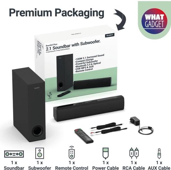 MAJORITY Bowfell Plus | Bluetooth Soundbar mit Subwoofer für Fernseher
