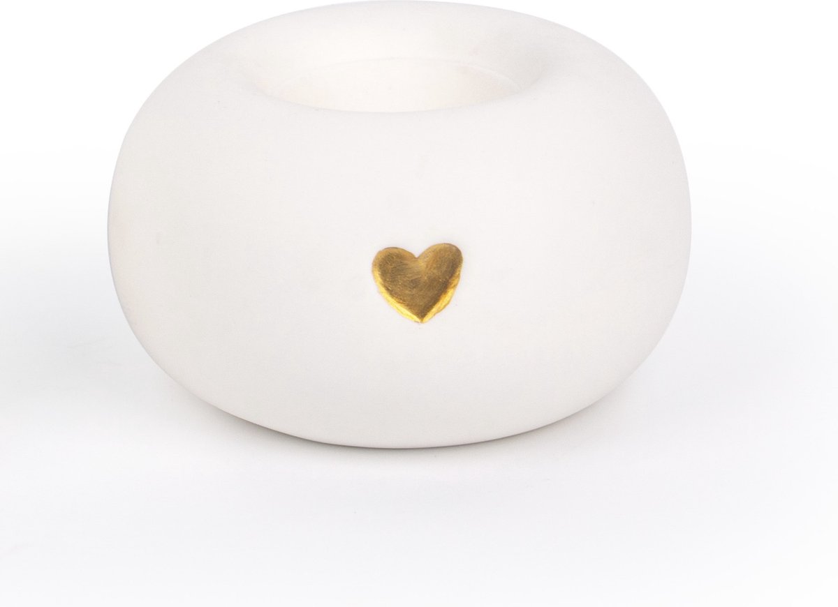 Wit keramiek urntje S - Gouden hartje - Waxinelichtje