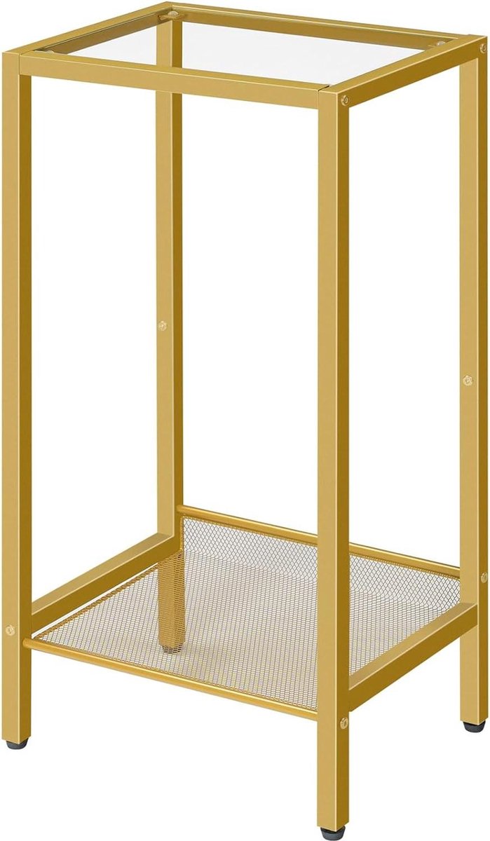 Telefoontafel bijzettafel hoog verstelbaar netvak smal nachtkastje banktafel 37 x 27 x 725 cm kantoorhal woonkamer industrieel design goud EGD03DH01