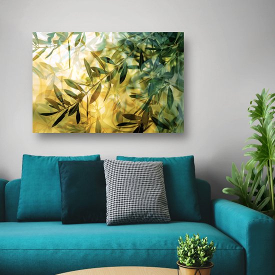 Portrait de branche - Tableau nature - Peinture sur toile Feuilles - Tableau moderne - Tableaux sur toile salon - Décoration murale chambre toile 70x50 cm