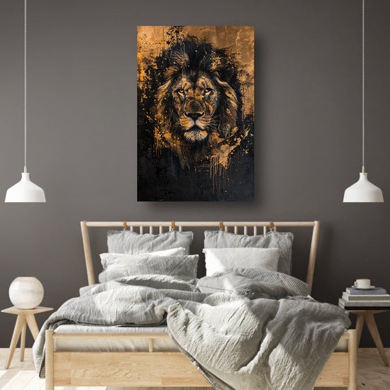 Tableau Lion - Portrait Animaux - Peinture sur toile Éclaboussures - Décoration murale moderne - Peintures sur toile - Toile accessoires chambre 75x100 cm