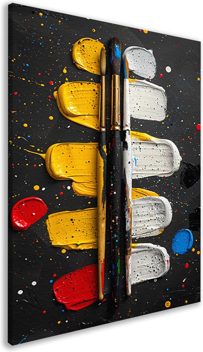 Verf schilderij - Kunstbenodigdheden wanddecoratie - Canvas schilderij Kwasten - Wanddecoratie kinderkamer - Canvas - Kunst canvas 75x100 cm