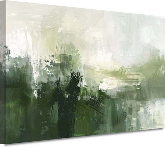 Canvas Schilderij Groen Abstract - Moderne Kunst - Stijlvolle Wanddecoratie - Rustgevende Kleuren - Canvas schilderij woonkamer - Landelijk schilderij - Woondecoratie canvas 90x60 cm