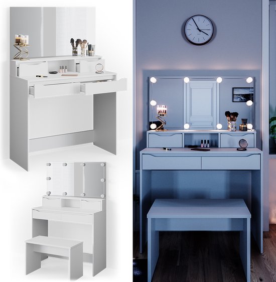 Kaptafel set met kruk Ruby Zwart 100 cm met LED-spiegel en krukje