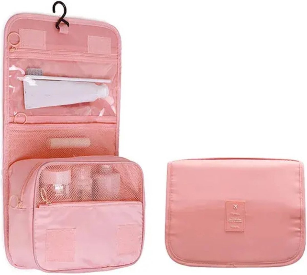 Roze Make-up Reistas - Toilettas - Etuis - Hangende Make-up Tas Met Haak - Etui - Opbergtas voor Toiletartikelen - Ophangbaar en Multifunctioneel - Cosmetica Opbergen - Reisaccessoires Beauty Essential - Tasje - Opbergtas