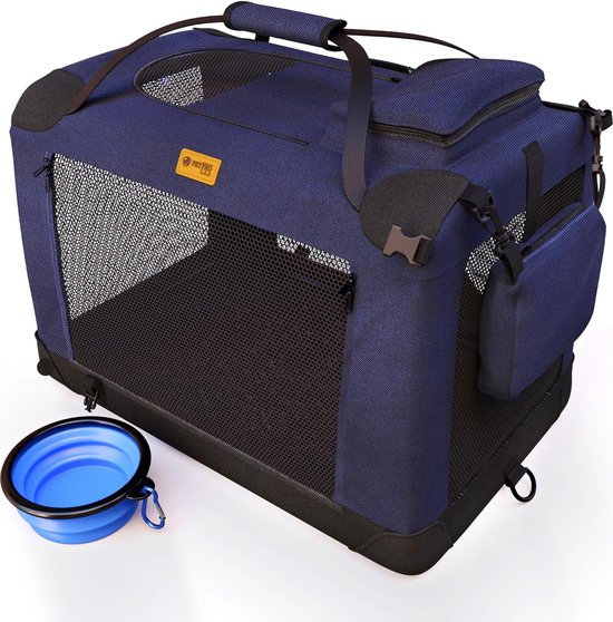 KJSXUUE Kleine hondentransportbox, transportbox kat, ademende en opvouwbare hondenbox met verstelbare, kattentransportkooi met afneembaar pluche matras (grijs