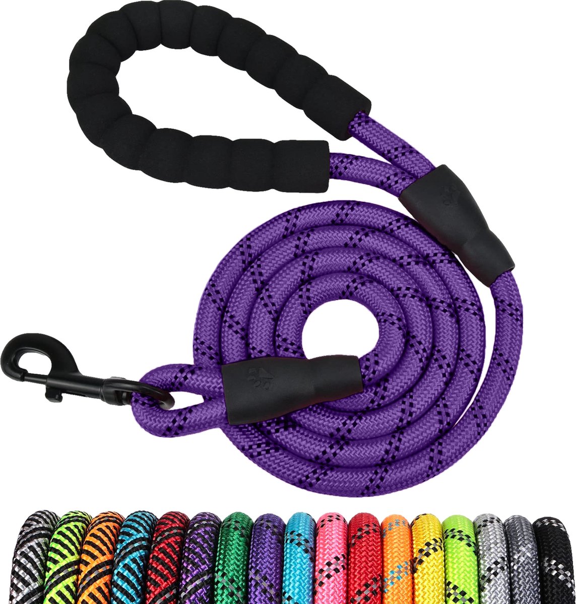 JAXY Hondenriem - Nylon Hondenlijn - Gevoerd Handvat - Robuust Touw - Reflecterende Looplijn Hond - 1,5 M - Paars
