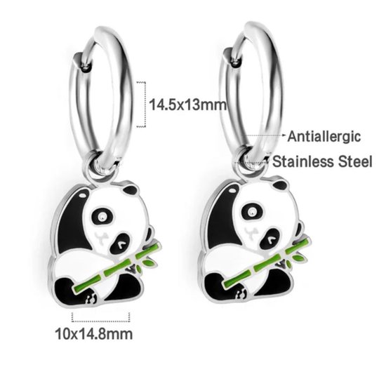 Boucles d'oreilles panda en acier inoxydable avec bambou