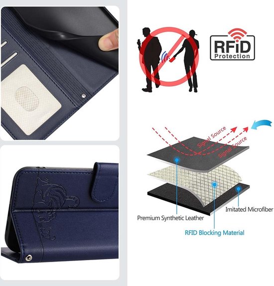 Convient pour Oppo Reno 12 Pro 5G - Étui portefeuille en cuir magnétique - Porte-cartes - Book Case - Bleu foncé