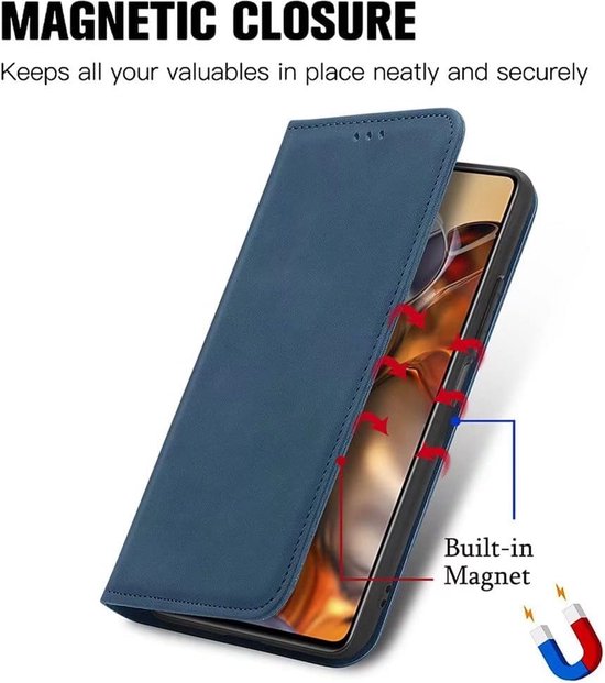 Convient pour Oppo Reno 12 Pro 5G - Coque Antichoc Ultra-Mince avec Support et Fentes pour Cartes - Book Case - Blauw
