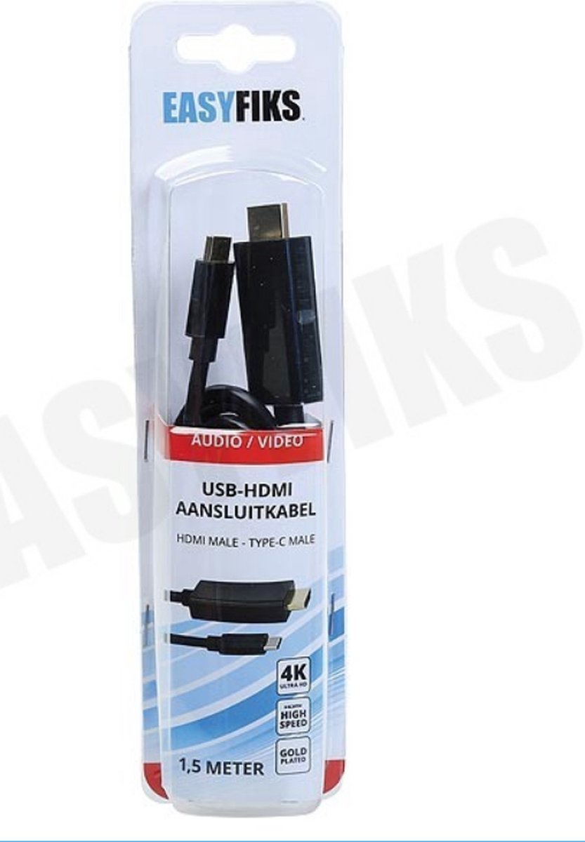 Easyfiks HDMI Kabel USB 3.1 Type-C - HDMI 4K 60Hz 1.5 Meter