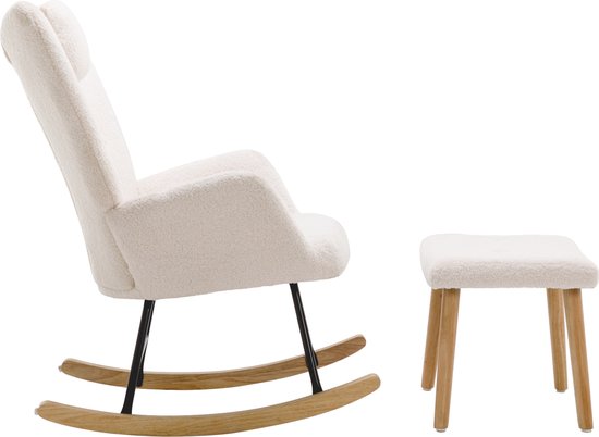 Sweiko Schommelstoel - Teddy fauteuil - Met hoofdsteun + hocker - Belastbaar 100kg - Wit
