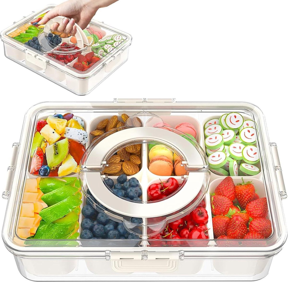 Rangement Collations Organisé Boîte à Goûter 8 Compartiments - Snack Portable Pour Fruits, Bonbons, Noix | Assiette Collation Réutilisable Boîte Collation Compartiments