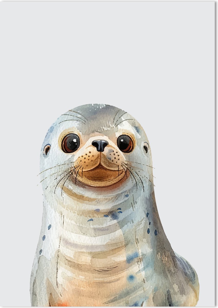Zeehond Poster 70 x 50 cm - Poster Kinderkamer - Dierenposter - Babykamer decoratie