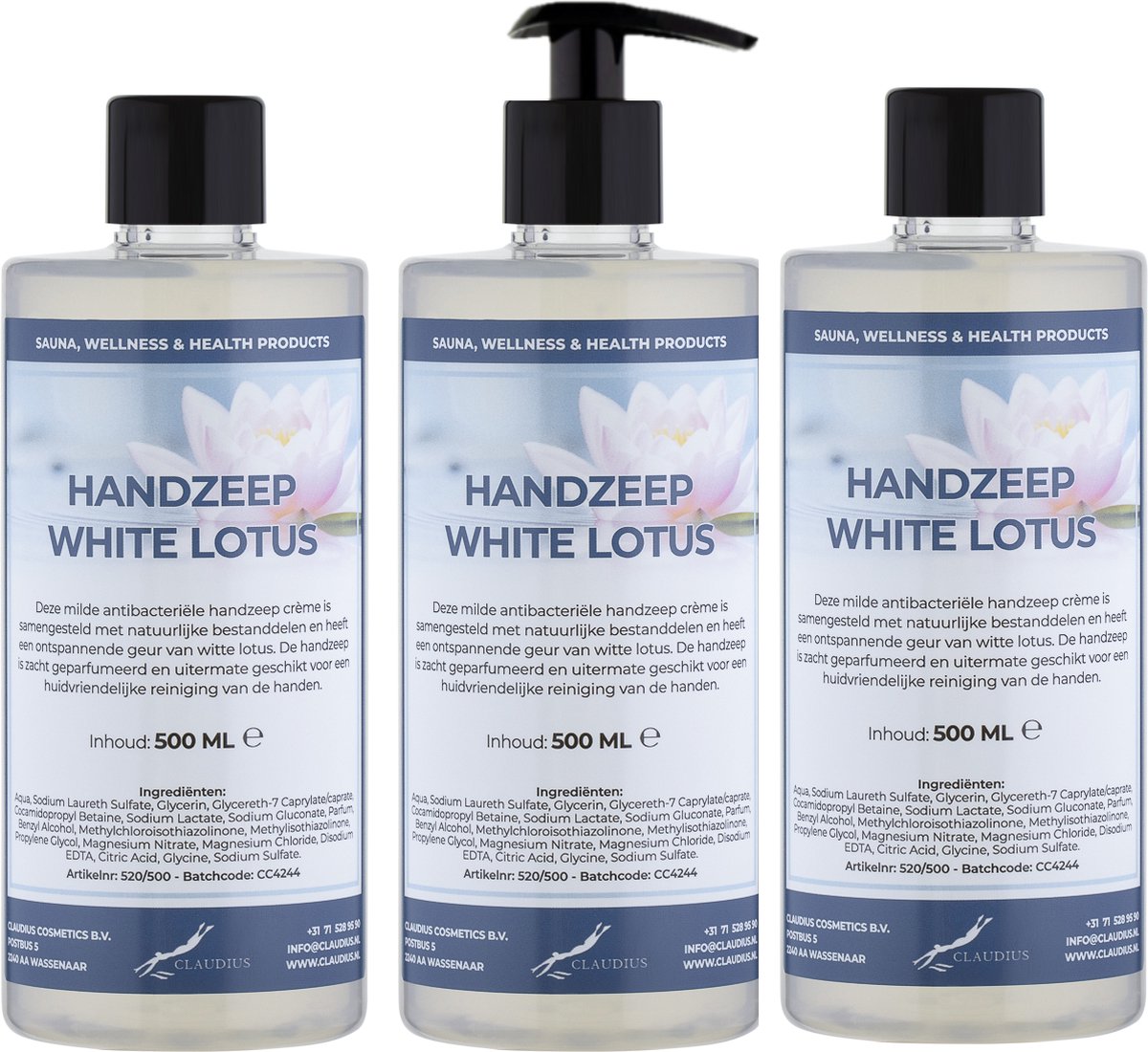 Goedkoopste Handzeep White Lotus 500 ml - met gratis pompje - set van 3 stuks