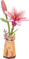 Robotime Pink Lily TW071 - Artisanat - DIY - Kit de construction en bois - Adultes - Fleurs - Créatif