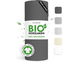 Jacobson Hoeslaken – 100% Biologisch Katoen – 200x220 cm – tot 35cm matrasdikte– 160 g/m² – Antraciet