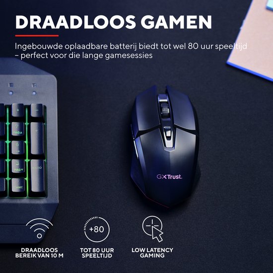 Trust GXT 110 Felox - Draadloze Gaming Muis - Verlichting - 4800DPI - Zwart