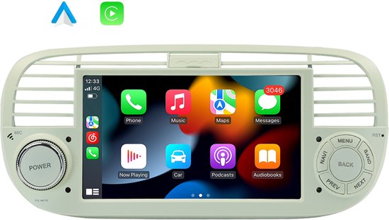 Cream 4+64GB] Autoradio Für FIAT 500 2007-2015 Mit 7 Zoll Touchscreen, Android 14 Radio Unterstützung Wireless Carplay/Android Auto GPS Navi WiFi 4G Bluetooth5.0 FM AM RDS DSP SWC