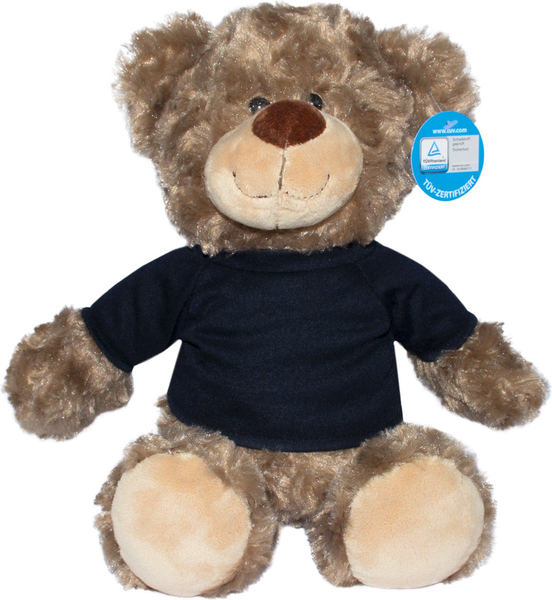 Beer Bodo - knuffelbeer - bruine teddybeer - zwart T-shirt - 30 cm - gekrulde pluchen vacht - MiniFeet® - mbw®