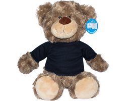 Beer Bodo - knuffelbeer - bruine teddybeer - zwart T-shirt - 30 cm - gekrulde pluchen vacht - MiniFeet® - mbw®