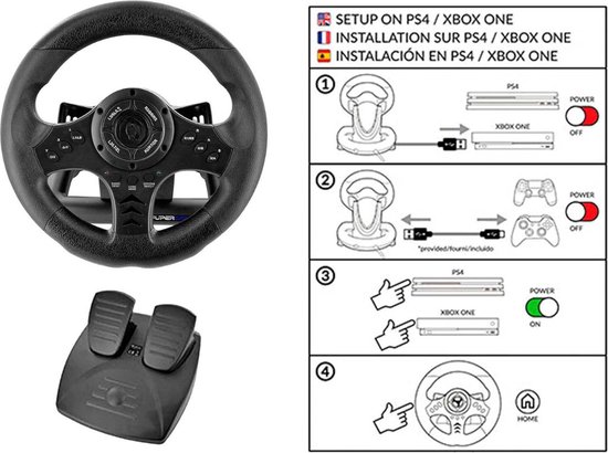 Acclcors Universal Racing Steering Wheel, Gaming Steering Wheel 13.6 6 Screw Grip Vinyl Leather with Horn Knob for Race/Rally/Motorsport/Car