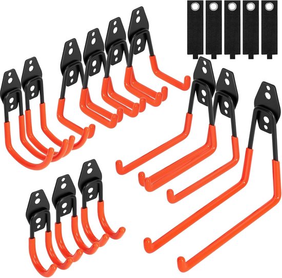 3-H Garagehaken,Garage Opslag Haken 14 stuks,Muurhaken Ladderhaken voor Opslag Opknoping Organiseren Elektrisch Gereedschap, Ladder, Bulk Artikelen( zwart