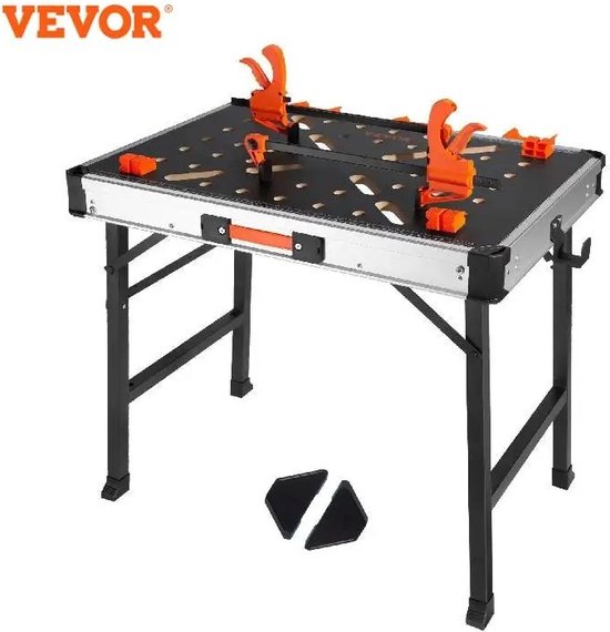 Inklapbare werkbank, 6-voudig verstelbaar, werkbank met houten plaat, werktafel, werktafel