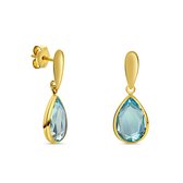 Miore Pure Oorbellen - Gemaakt van 14 Karaat Goud - Met een Blauwe Topaas - Handgemaakte Sieraden - Oorhangers - Elegante Dames Sieraden - 7.5 mm