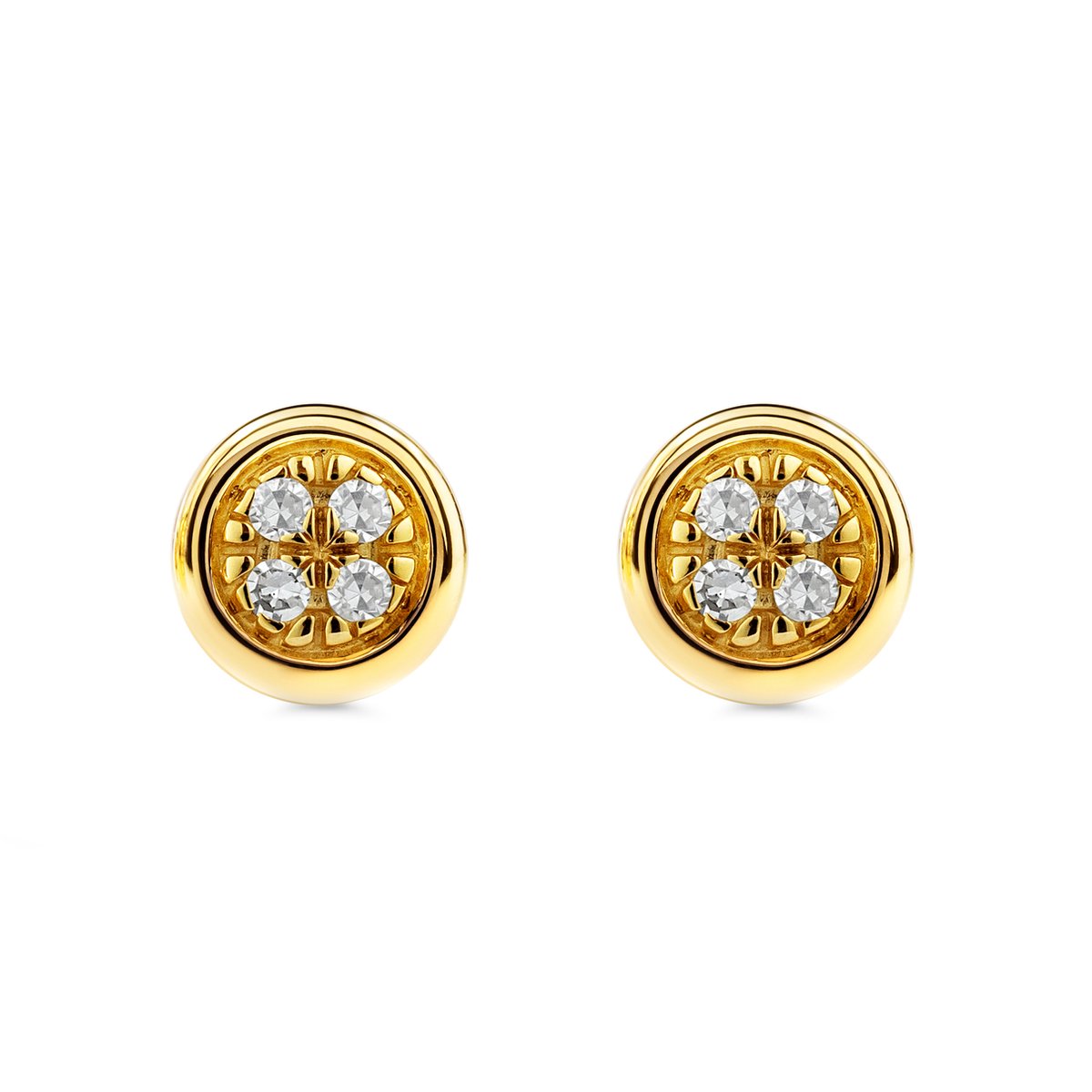 Miore Pure Oorbellen Dames - 9 Karaat - Kleur Geelgoud - Met Diamanten - Knopjes - 4.5 mm