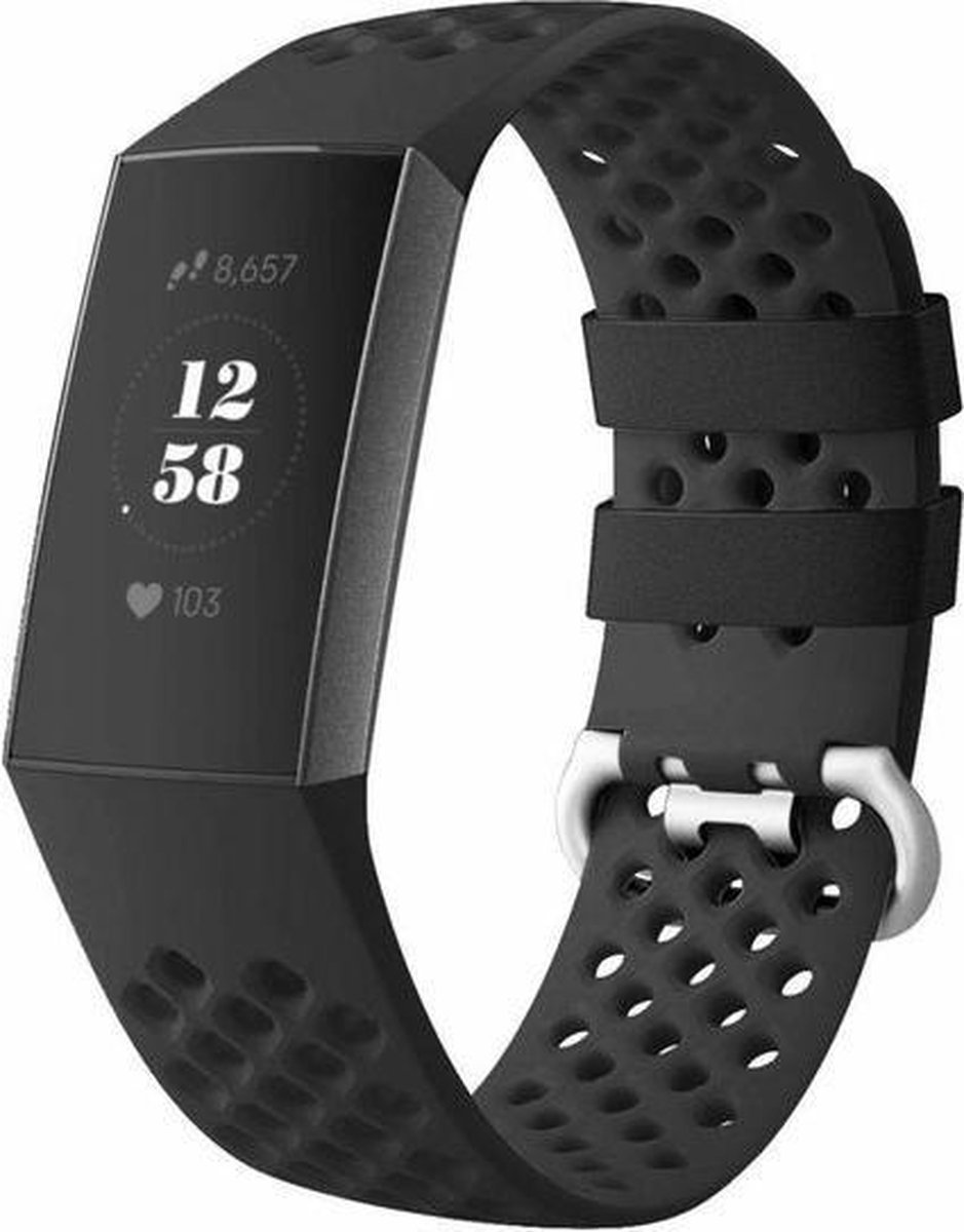 Jumada's - Horlogeband - Bandje geschikt voor Fitbit Charge 3 & 4 - Zwart - Maat L