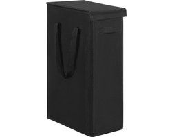 Slim Laundry Basket with Lid 58L - Breathable & Foldable - Large Storage Basket for Clothes - Wash Bedroom - Black